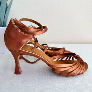 Bloch Copper Satin Latin Wrap Around Strap Bendable Heel Dance Sandals Women’s 9
